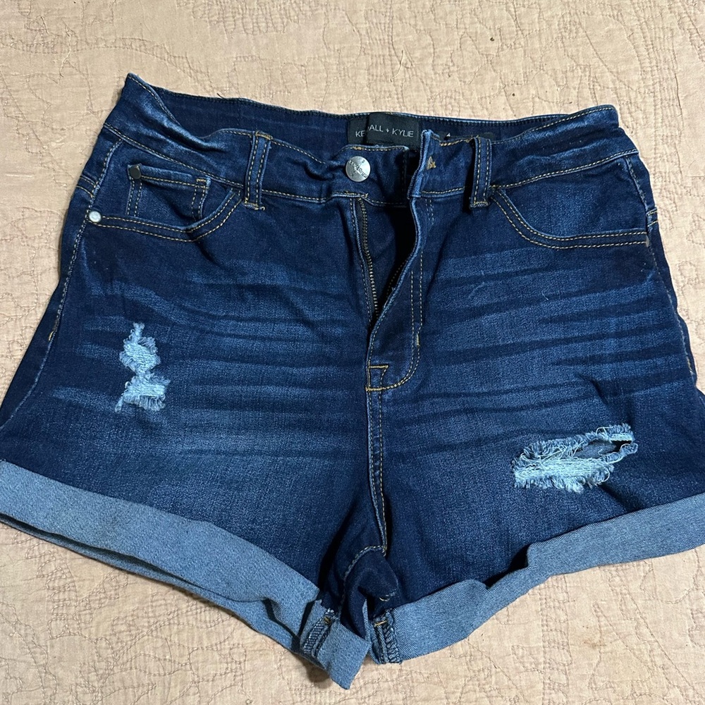 Kendall & Kylie Dark Blue Distressed Jean Shorts